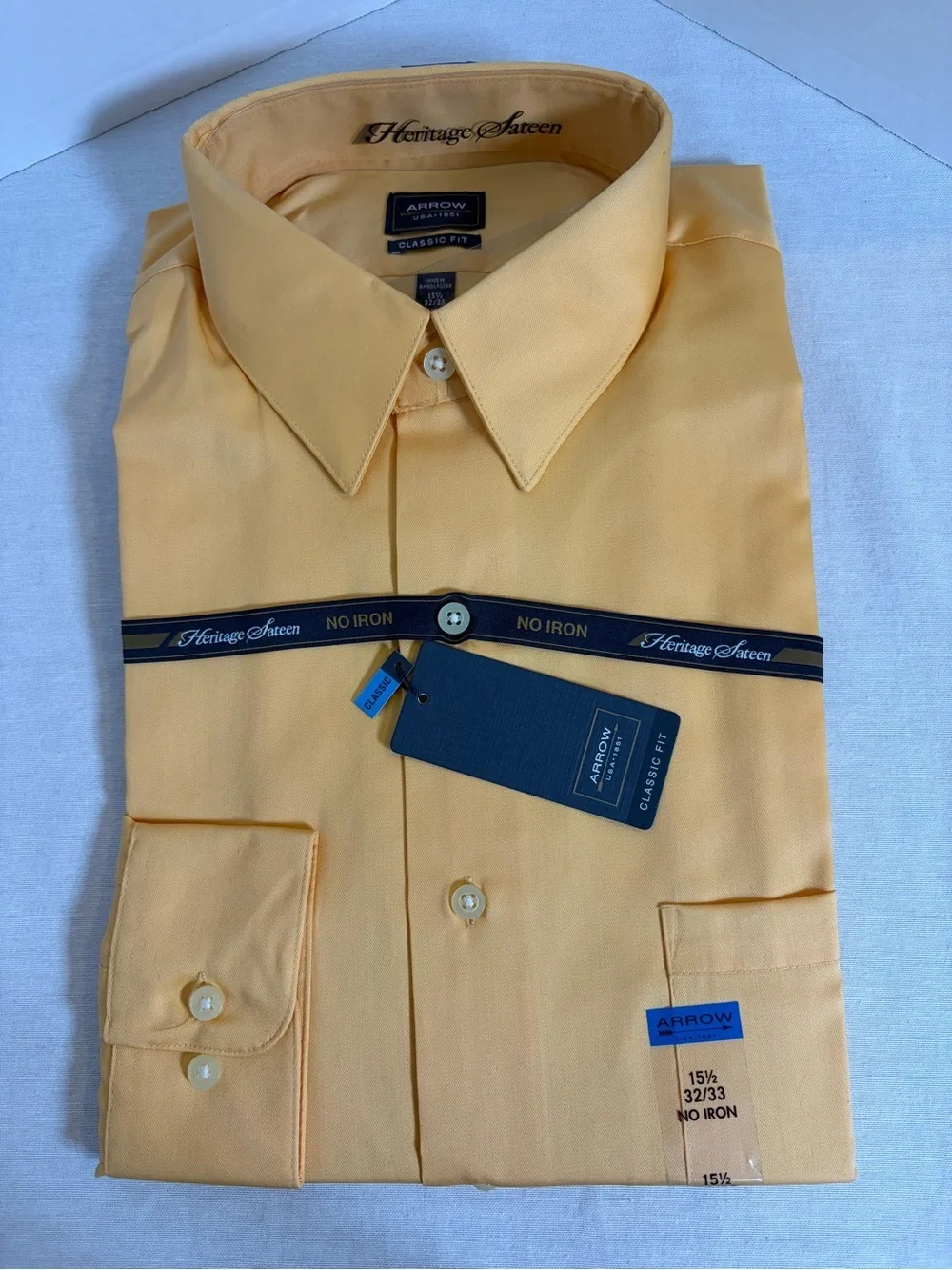 Arrow Heritage Sateen No Iron Classic Fit Dress Shirt NWT 15.5 32/33 Nectar